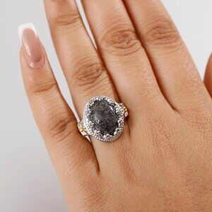Natural Yooperlite Gem Crown Ring in 18K YG Plated and Platinum Bond - Size 6